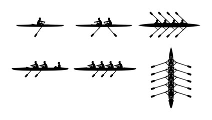 Rowing Boat Silhouettes, Crew Sports, Water Race Vessels, Competitive Aquatic Teams © Sreya