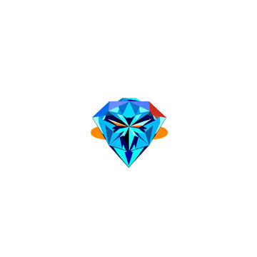 Blue geometric diamond crystal icon with orange accents on white background