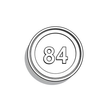 Minimalist black outline circular icon featuring number eighty four