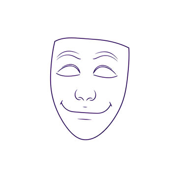 Minimalist illustration of a theatrical smiling drama mask icon