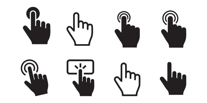 Computer mouse cursor icons. Hand pointer symbols.