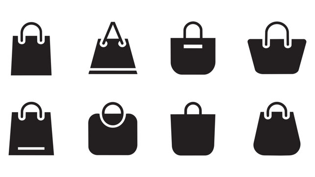 Set of black shopping bag icons for retail and e-commerce Vector