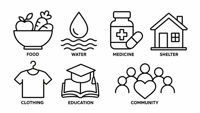 Essential life needs icons set illustration.