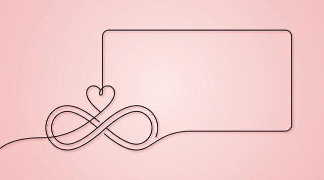 Friendship Day banner with continuous line infinity symbol, heart accent and spacious copy space on pastel pink background, representing lifelong friendship, kindness, unity and lasting relationships.
