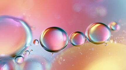 Obraz premium Abstract macro photograph showcasing vibrant oil droplets reflecting rainbow colors, a mesmerizing display of liquid physics and beauty
