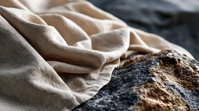 Textured Fabric Drape on Rugged Rock Surface - Natural Element Blend
