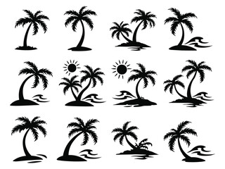 Fototapeta premium Set of palm tree silhouettes