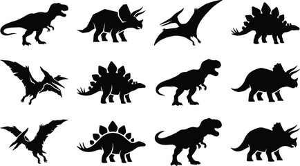 Prehistoric Dinosaurs and Extinct Reptiles Silhouette Icon Set Vector © Mst