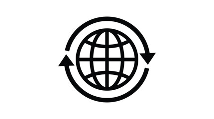 Fototapeta premium Globe With Circular Arrows Black Silhouette world