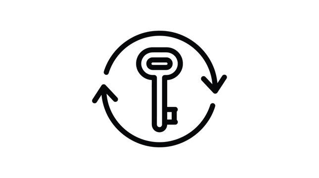 Key recycling symbol linear icon with circular arrows black silhouette