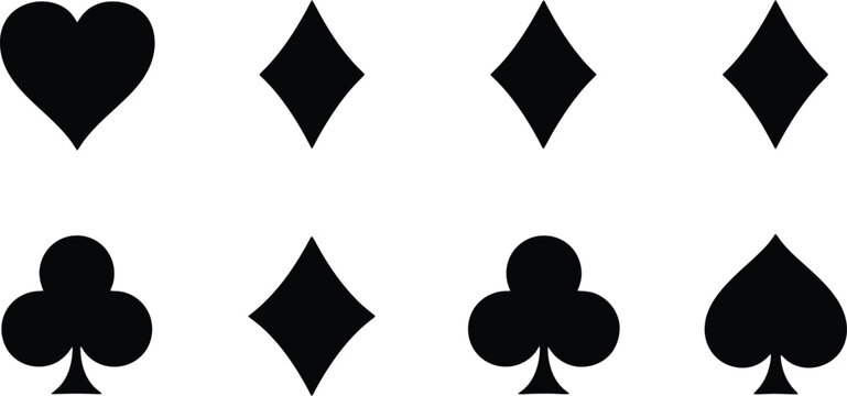 Playing card suit silhouettes hearts diamonds clubs and spades vector illustration