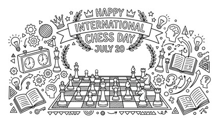 Fototapeta premium International Chess Day Celebration with Chessboard and Pieces.