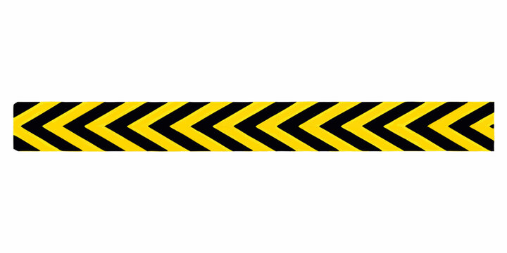 Caution tape pattern with black and yellow directional arrows on a white background