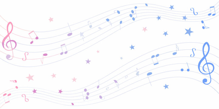 Musical Notes And Stars Pattern With Pastel Gradient Background