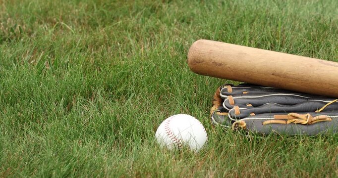 Baseball thrown to glove and wooden bat