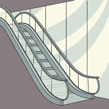 Escalator illustration vector graphic of a moving staircase in a shopping mall man made escalator staircase shopping illustration transport commuting transportation movement elevator