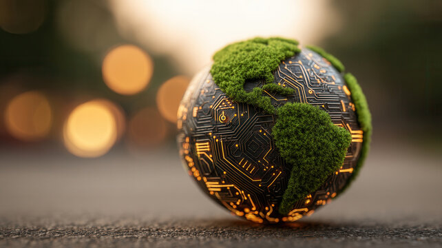Nature conservation moss globe circuit technology green planet