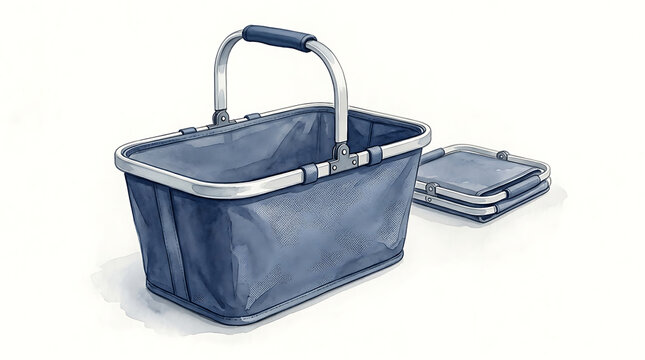 Collapsible shopping basket with aluminum handle, foldable storage container for grocery shopping