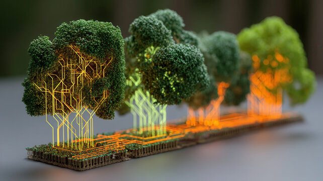Tree light model forest nature conservation tree model with glowing light showing sustainable forest design