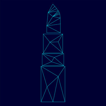 Lipstick low poly triangulation triangulated polygonal electric cyan blue vibrant aqua neon color outline contour line