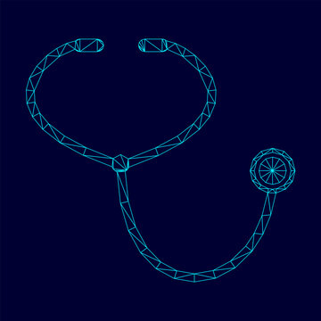 Stethoscope low poly triangulation triangulated polygonal electric cyan blue vibrant aqua neon color outline contour line