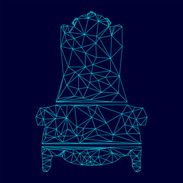 Throne low poly triangulation triangulated polygonal electric cyan blue vibrant aqua neon color outline contour line