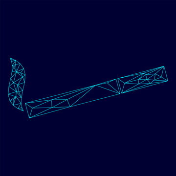 Smoking symbol. Cigarette low poly triangulation triangulated polygonal electric cyan blue vibrant aqua neon color outline contour line
