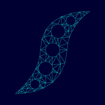Bean low poly triangulation triangulated polygonal electric cyan blue vibrant aqua neon color outline contour line