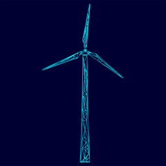 Wind turbine low poly triangulation triangulated polygonal electric cyan blue vibrant aqua neon color outline contour line © Serhii
