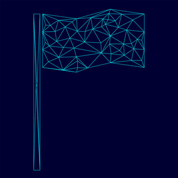 Flag low poly triangulation triangulated polygonal electric cyan blue vibrant aqua neon color outline contour line