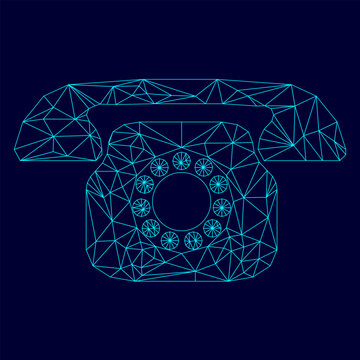 Retro telephone low poly triangulation triangulated polygonal electric cyan blue vibrant aqua neon color outline contour line