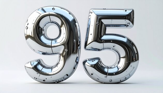 Shiny metallic silver balloon numbers 95 on a clean white background, representing a milestone or anniversary celebration.