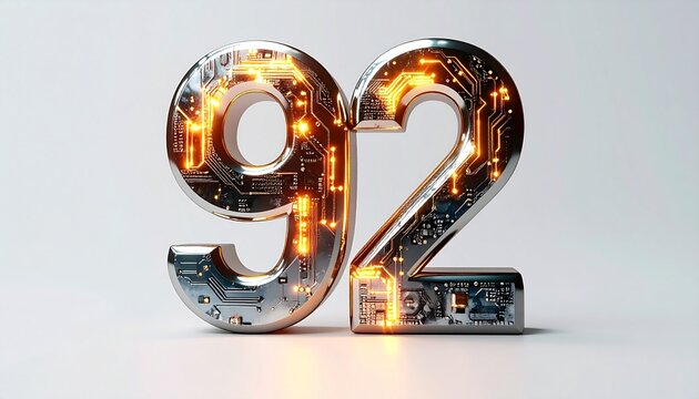 Glowing metallic number ninety two.