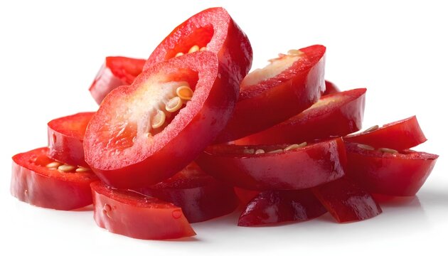 Fresh red onion slices on white background. Sharp vegetable pieces for cooking and garnishing recipes.