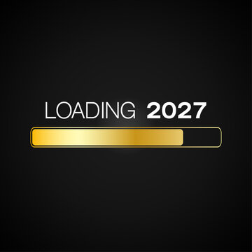 Vector of a loading bar in gold with the message loading 2027 over dark background - new year concept - represents the new year 2027.