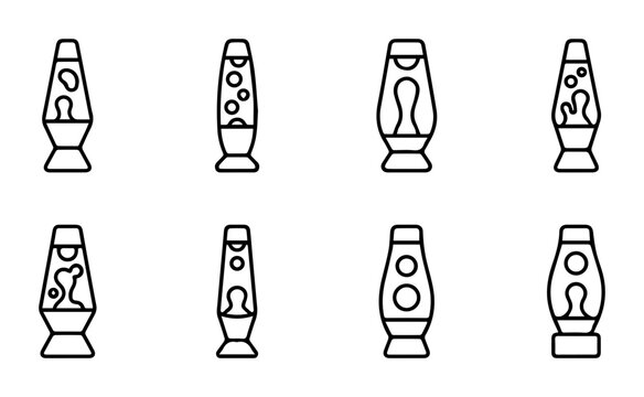 Retro Lava Lamp Icons, 80s Style Liquid Motion Lamps, Vintage Groovy Decor Elements