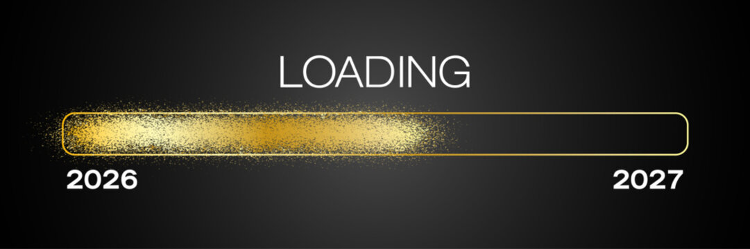 Vector of a loading bar in gold with the message loading 2027 over dark background - new year concept - represents the new year 2027.