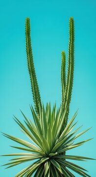 Lush green desert plants and tall succulents thrive in a serene botanical garden, showcasing unique patterns and sharp protective needles, succulent, sunlight, spike