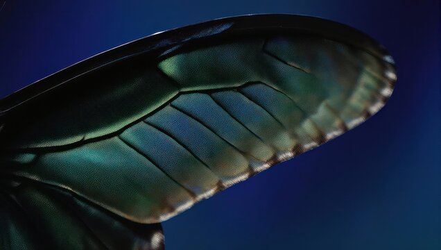 Close-up of a beetle wing showing iridescent texture and intricate patterns.