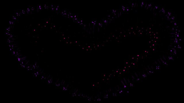 Small dotted heart drawing texture on a black background. Hand-drawn dotted effect for Love Story video overlay in Full HD.