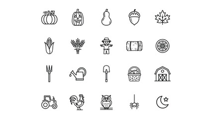 Fototapeta premium Autumn farm icons for seasonal design projects