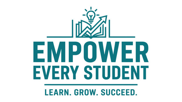 Empower Every Student: An inspirational graphic symbolizing education, growth, and success, with the motto LEARN. GROW. SUCCEED.