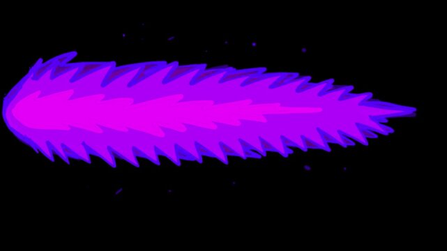 Hand-drawing purple cartoon fire on a black background. Stock animation with dynamic neon flames.