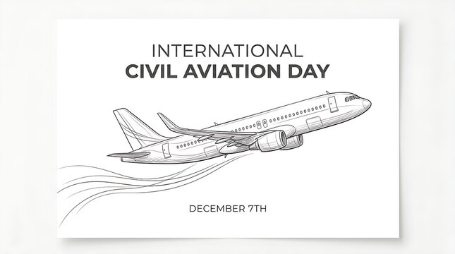 Simple monochrome flyer depicting a commercial airliner mid-flight, ideal for corporate holiday wishes in aviation fields.