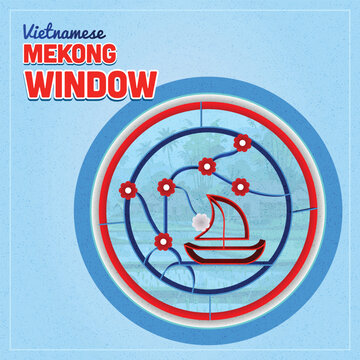 Traditional round iron window from Vietnam's Mekong Delta with handcrafted ornamental details.