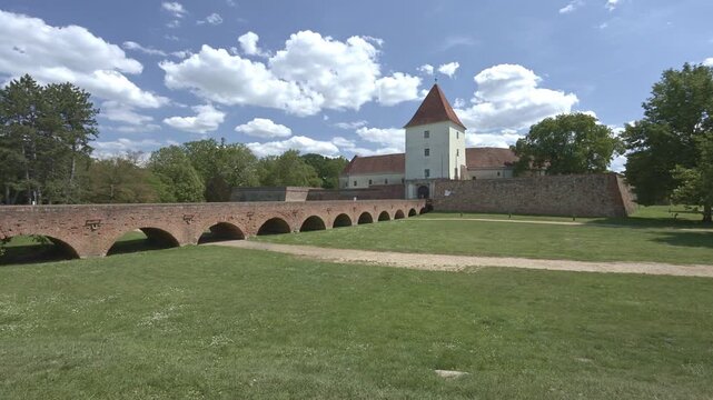 Medieval Nadasdy castle and bridge in Sarvar, Hungary