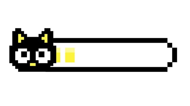 An endearing pixel art black cat head serves as an adorable icon on a retro-style progress bar, symbolizing a game's health or status in a charming 8-bit digital graphic design