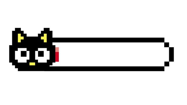 Charming pixel art black cat character health bar showing critically low energy, a nostalgic retro gaming interface element representing a depleted status or an urgent need for replenishment