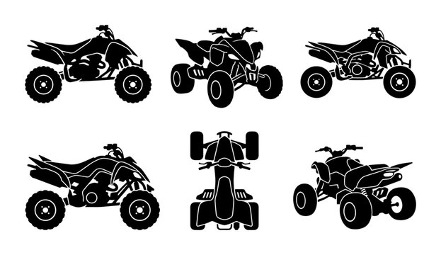 All-Terrain Vehicle Silhouettes: Quad Bike Set, ATV Vector Icons, Off-Road Vehicle Views