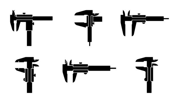 Calipers Vector Icons Set, Precision Measuring Tools, Engineering and Technical Illustration